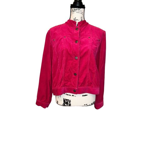 Liz Claiborne Pink Corduroy Jacket Retro Style Collared Button Up Casual Coat - Picture 3 of 9